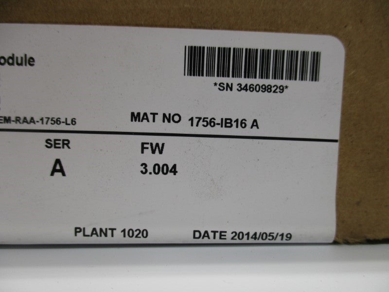 ALLEN BRADLEY 1756-IB16 SER. A F/W 3.004 DATE: 2014 NSFS