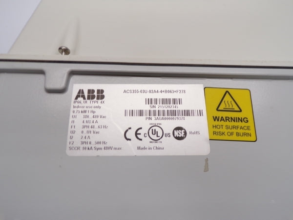 ABB ACS355-03U-02A4-4+B063+F278 480VAC 4.1/3.4A UNMP