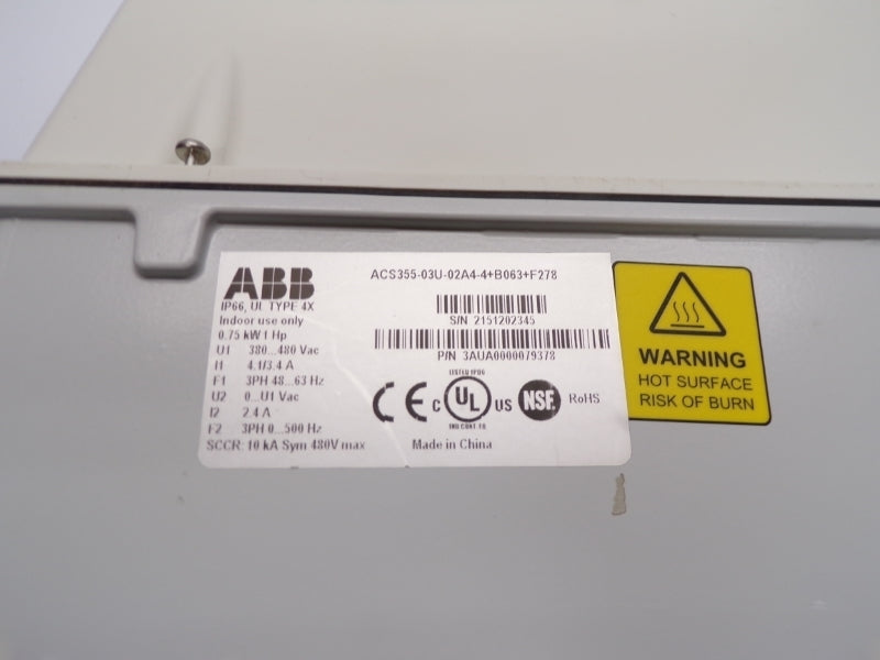 ABB ACS355-03U-02A4-4+B063+F278 480VAC 4.1/3.4A UNMP
