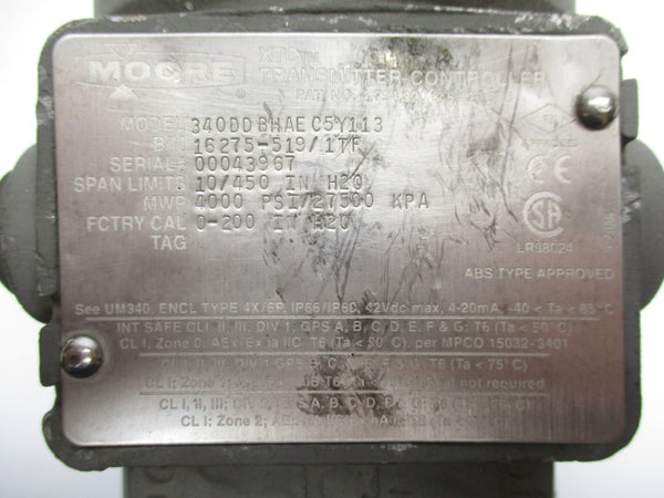 MOORE 340DDBHAEC5Y113 42VDC 0-200INH2O UNMP
