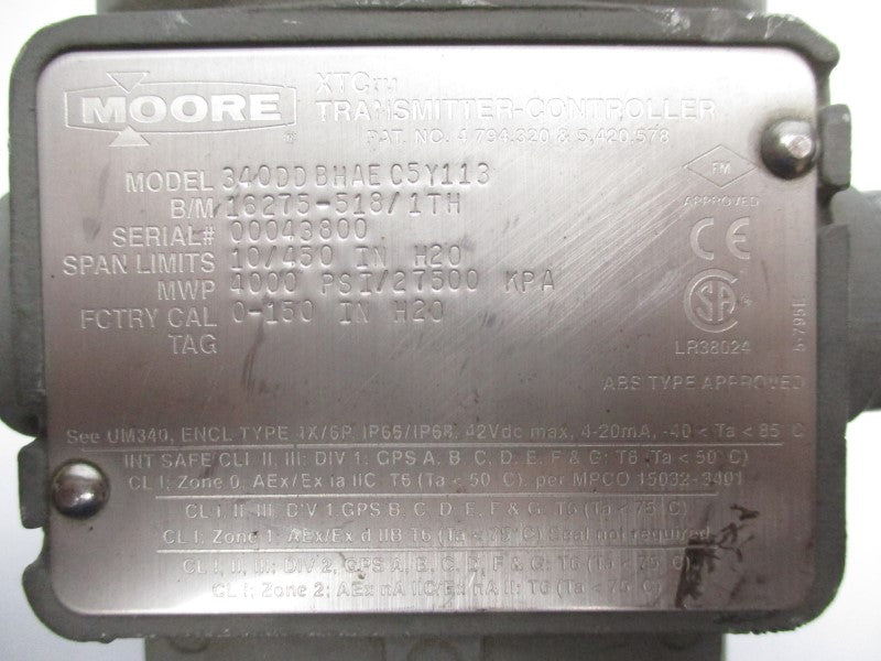 MOORE 340DDBHAEC5Y113 42VDC 0-150INH2O UNMP