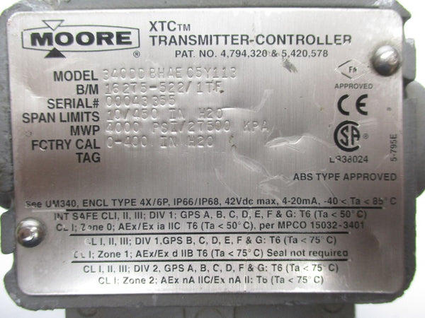 MOORE 340DDBHAEC5Y113 42VDC 0-400INH2O UNMP