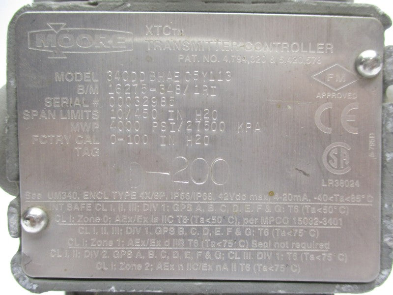MOORE 340DDBHAE05Y113 42VDC 0-100INH2O UNMP