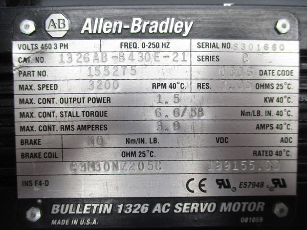 ALLEN BRADLEY 1326AB-B430E-21 SER. C 3.9A UNMP