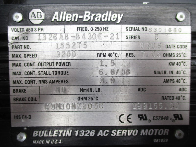ALLEN BRADLEY 1326AB-B430E-21 SER. C 3.9A UNMP