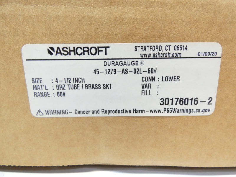 ASHCROFT 45-1279-AS-02L-60# 0-60PSI 4-1/2" NSMP