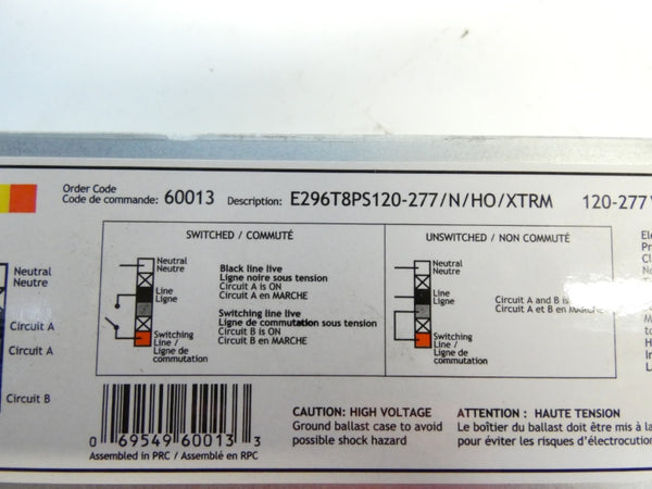 STANDARD E296T8PS120-277/N/HO/XTRM 60013 120-277V 1.61-0.68A NSNP