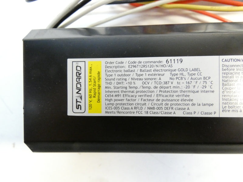 STANDARD E296T12RS120/N/HO/AS 61119 120V 1.54A NSNP