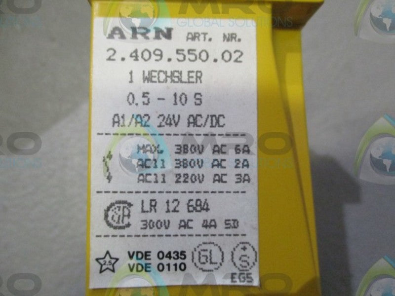 SCHIELE ARN 2.409.550.02 TIMER RELAY VDE 0435 VDE 0110  NSNP