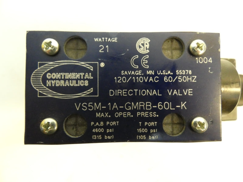 CONTINENTAL HYDRAULICS VS5M-1A-GMRB-60L-K 110/120VAC 4600PSI NSNP