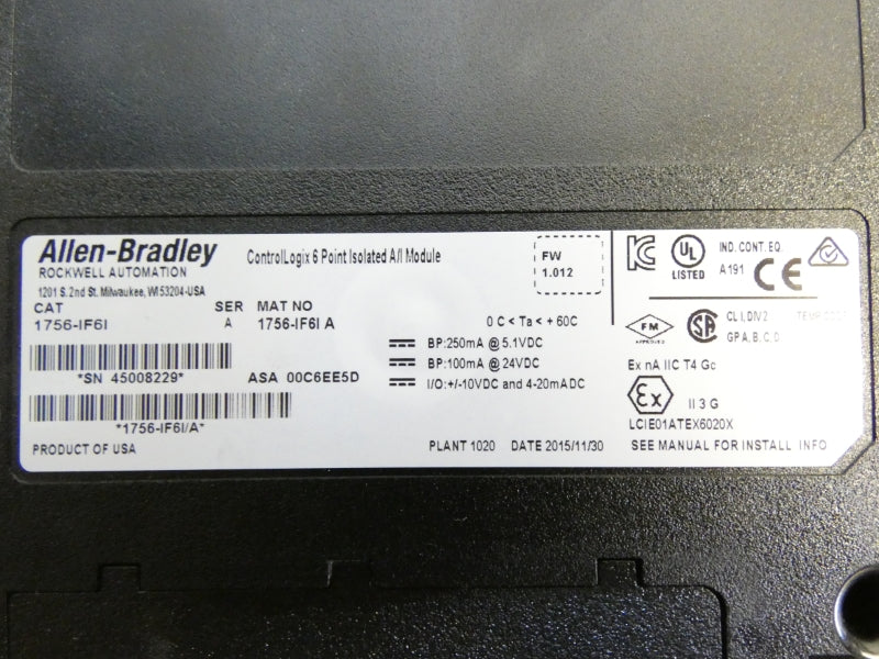 ALLEN BRADLEY 1756-IF6I SER. A F/W 1.012 24VDC NSMP