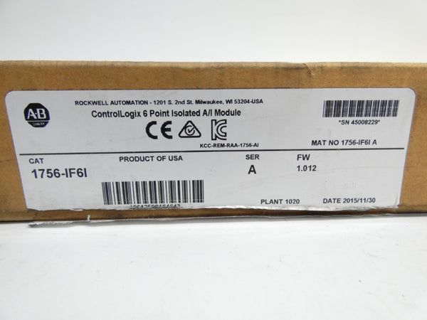 ALLEN BRADLEY 1756-IF6I SER. A F/W 1.012 24VDC NSMP