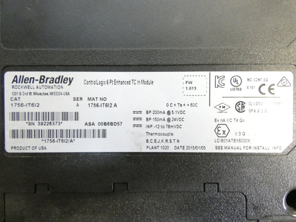 ALLEN BRADLEY 1756-IT6I2 SER. A F/W 1.013 24VDC NSMP