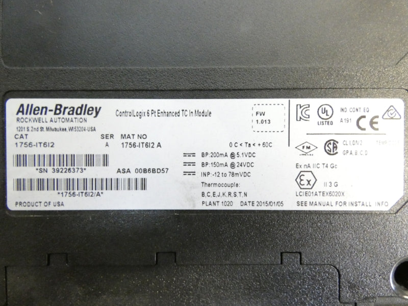 ALLEN BRADLEY 1756-IT6I2 SER. A F/W 1.013 24VDC NSMP