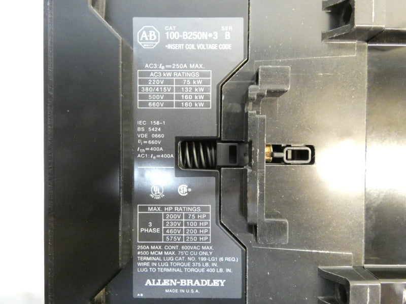 ALLEN BRADLEY 100-B250ND3 SER. B 110/120V 250A (WH/YL) NSMP