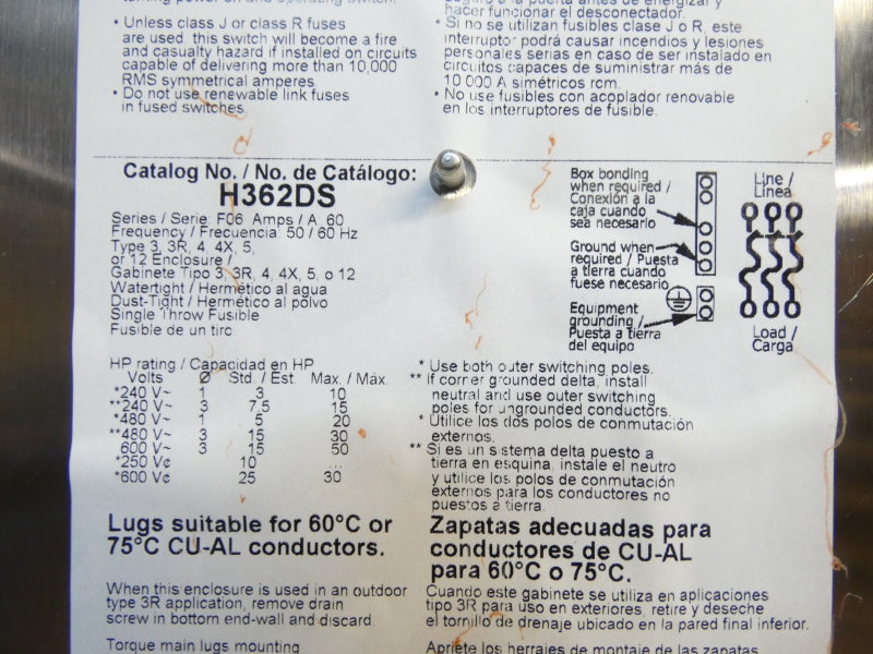 SQUARE D H362DS SER. F06 600V 60A NSMP