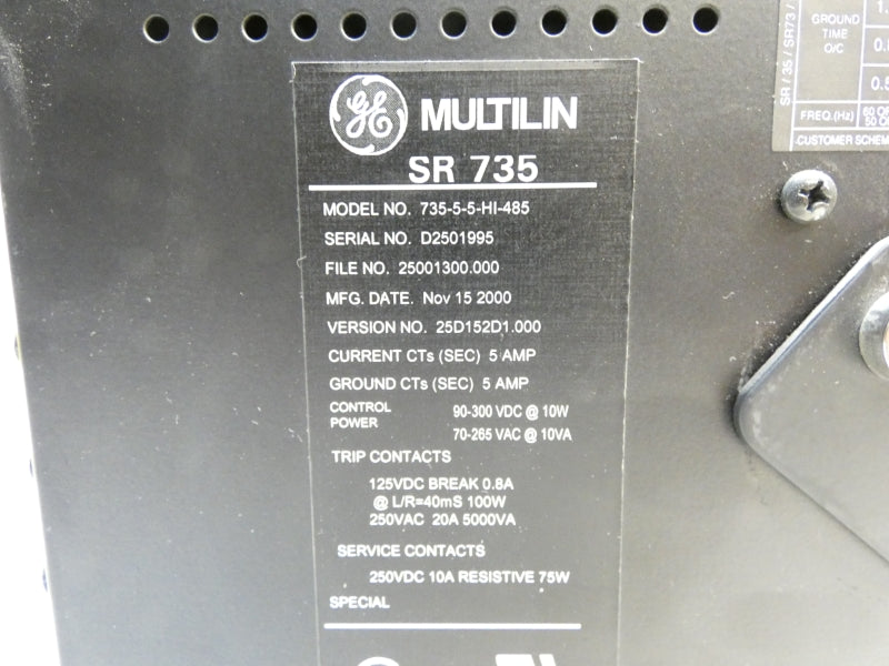 GENERAL ELECTRIC 735-5-5-HI-485 SR735 70-265VAC 10A NSNP