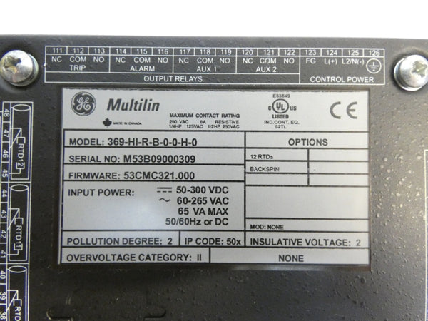 GENERAL ELECTRIC 369-HI-R-B-0-0-H-0 F/W 53CMC321.000 60-265VAC 8A NSNP