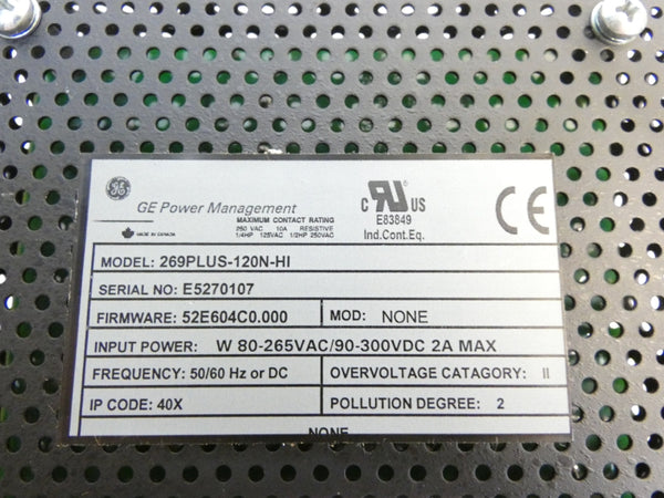 GENERAL ELECTRIC 269PLUS-120N-HI F/W 52E604C0.000 80-265VAC/90-300VDC 2A NSNP