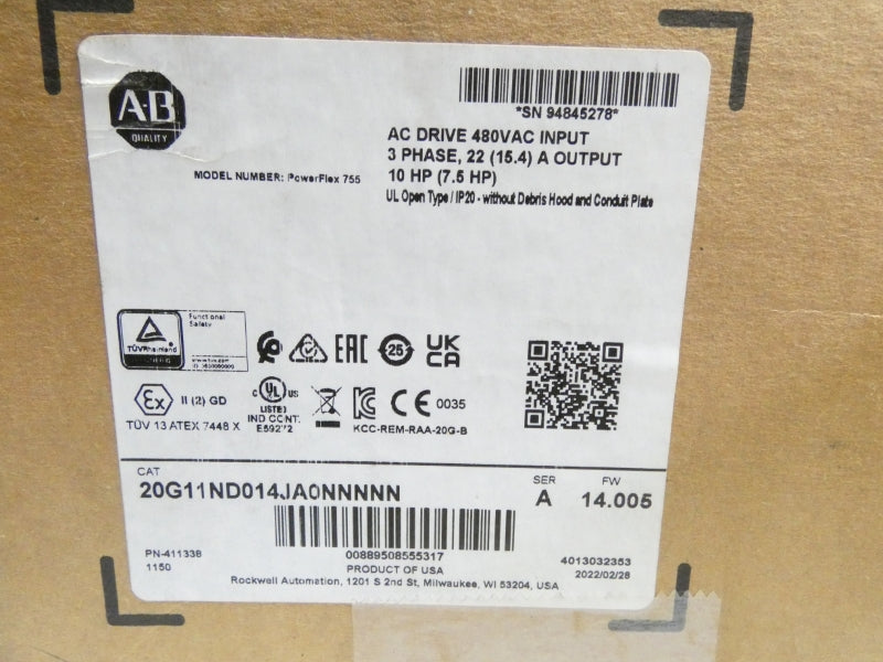 ALLEN BRADLEY 20G11ND014JA0NNNNN SER. A F/W 14.005 480VAC 22A NSMP