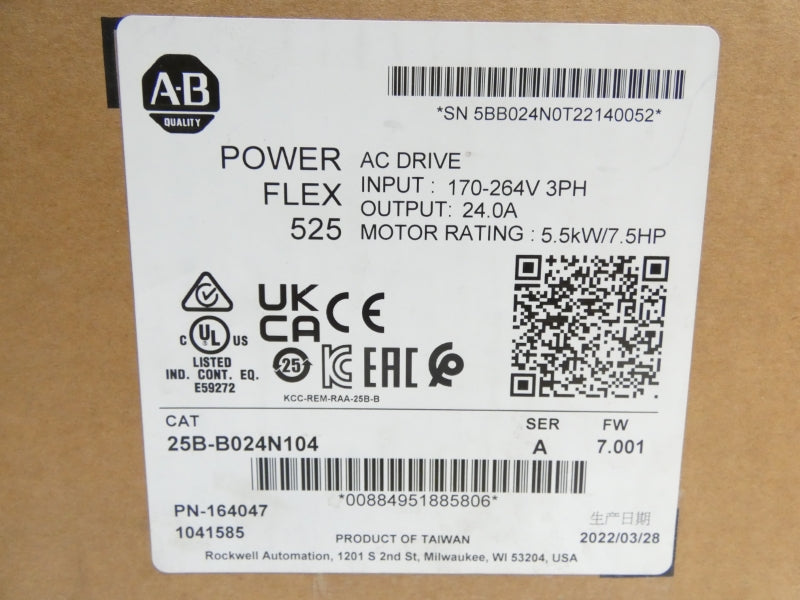ALLEN BRADLEY 25B-B024N104 SER. A F/W 7.001 170-264V 24.0A DATE: 2022 NSFS