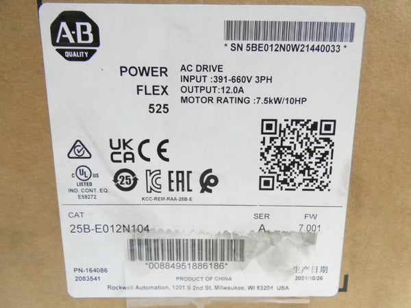 ALLEN BRADLEY 25B-E012N104 SER. A F/W 7.001 391-660V 12.0A NSMP