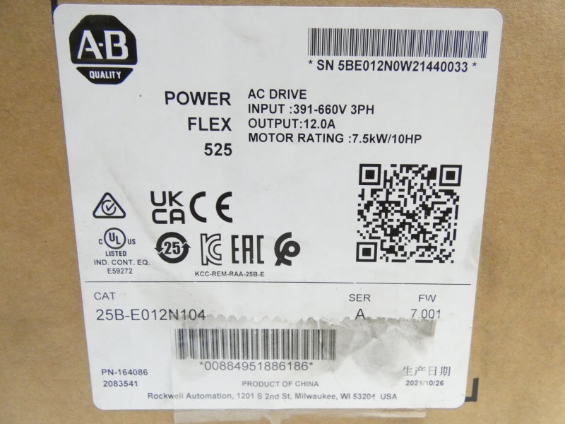 ALLEN BRADLEY 25B-E012N104 SER. A F/W 7.001 391-660V 12.0A NSMP