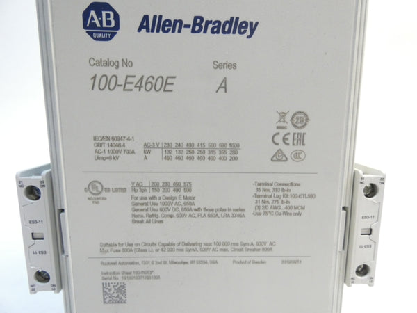 ALLEN BRADLEY 100-E460EN11 SER. A 250-500V 800A NSNP