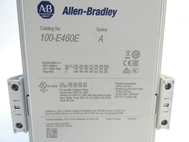 ALLEN BRADLEY 100-E460EN11 SER. A 250-500V 800A NSNP