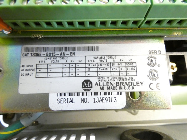 ALLEN BRADLEY 1336E-B015-AN-EN SER. D 380-480V 28A (AS IS) UNMP