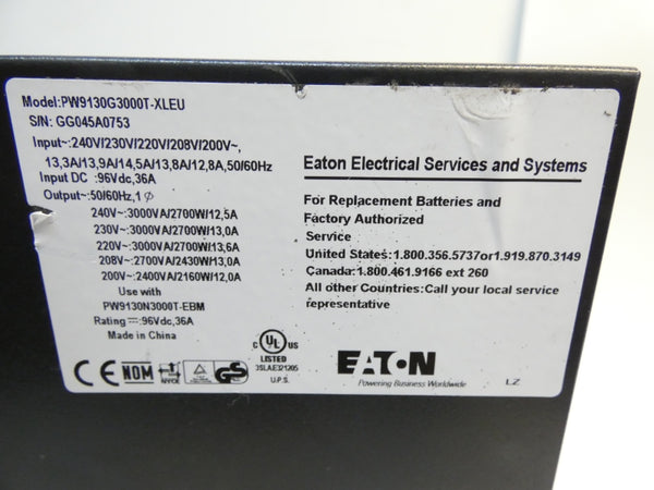 EATON PW9130G3000T-XLEU 240/230/220/208/200V 36A (AS PICTURED) NSNP