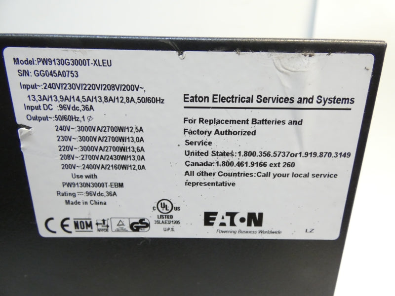 EATON PW9130G3000T-XLEU 240/230/220/208/200V 36A (AS PICTURED) NSNP