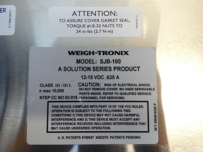 WEIGH-TRONIX SJB-100 53550-0011 12-15VDC .625A NSNP
