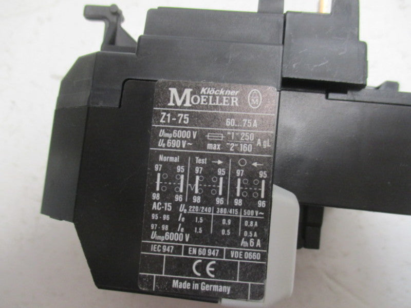 KLOCKNER MOELLER ZI-75 OVERLOAD RELAY 60-75A  NSMP