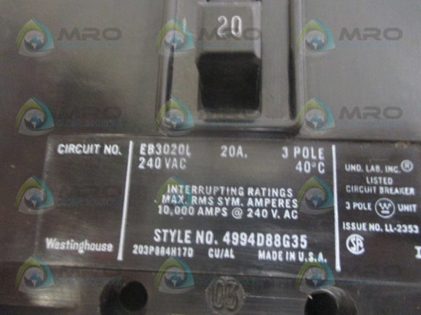 WESTINGHOUSE EB3020L CIRCUIT BREAKER 20A  NSNP