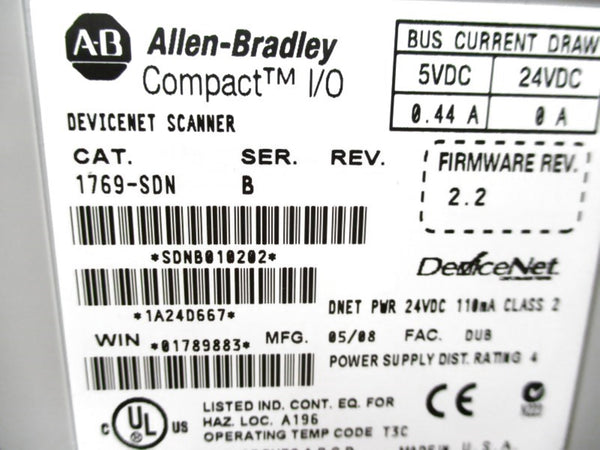 ALLEN BRADLEY 1769-SDN SER. B F/W 2.2 24VDC 0.44A NSMP