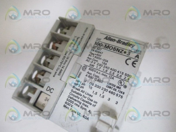 ALLEN BRADLEY 100-M05NR243 SER. A CONTACTOR 24VDC UNMP