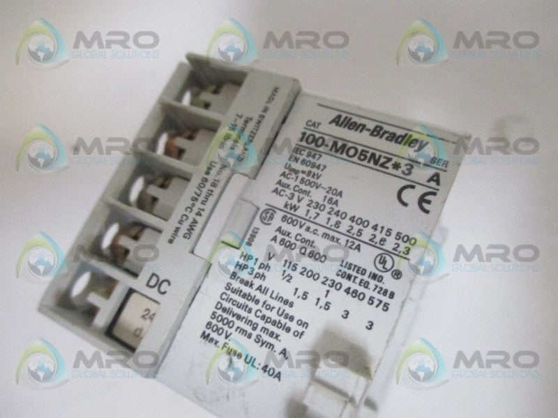 ALLEN BRADLEY 100-M05NR243 SER. A CONTACTOR 24VDC UNMP
