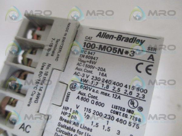 ALLEN BRADLEY 100-M05ND3 SER. A CONTACTOR 110-120V (AS PICTURED) UNMP