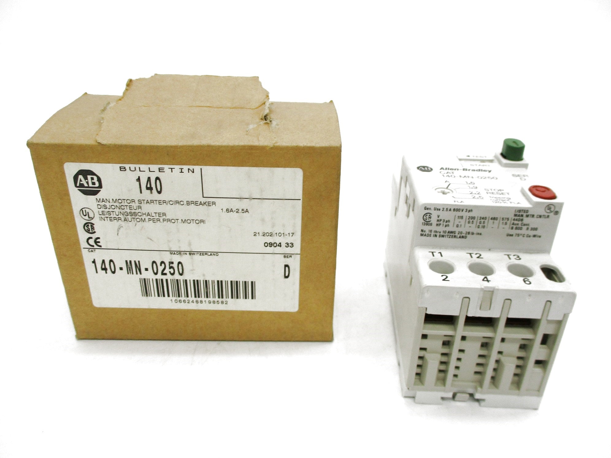 ALLEN BRADLEY 140-MN-0250 SER. D 600V 1.6-2.5A (BR/WH) NSMP