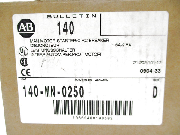 ALLEN BRADLEY 140-MN-0250 SER. D 600V 1.6-2.5A (BR/WH) NSMP