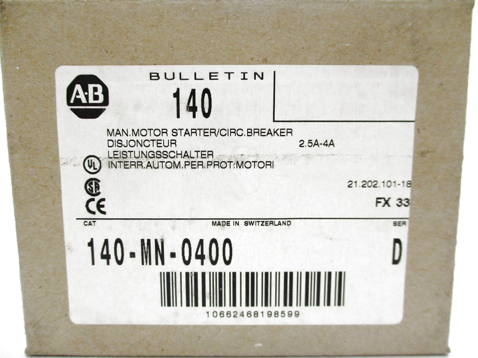 ALLEN BRADLEY 140-MN-0400 SER. D 690V 2.5-4.0A (BR/WH) NSMP