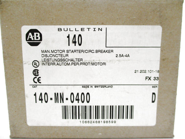 ALLEN BRADLEY 140-MN-0400 SER. D 690V 2.5-4.0A (BR/WH) NSMP