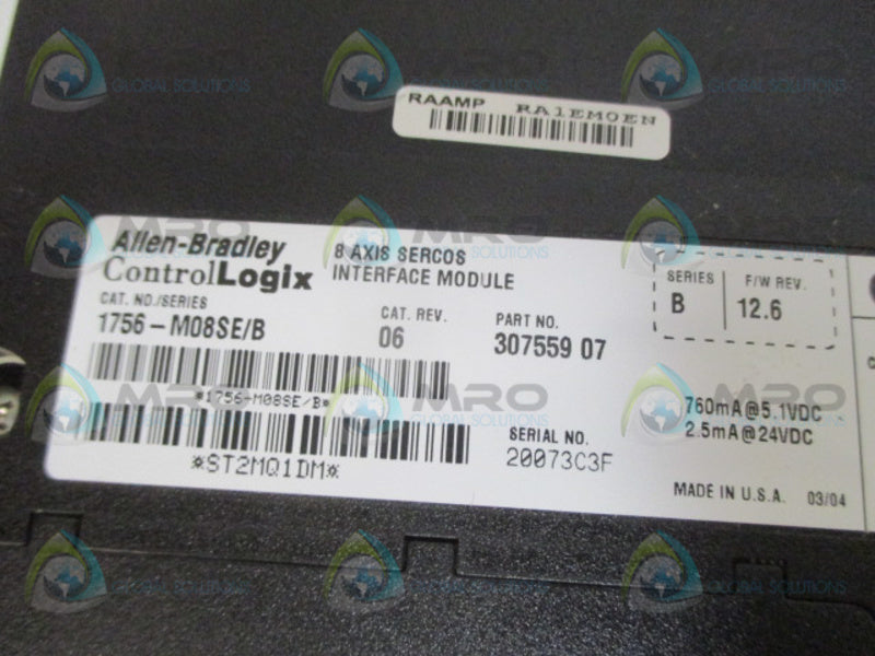 ALLEN BRADLEY 1756-M08SE SER. B F/W 12.6 NSMP