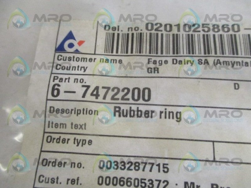 ALFA LAVAL 6-7472200 RUBBER RING NSNP