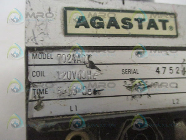 AGASTAT 7024AD TIMING RELAY 5-50 SEC. 120V UNMP