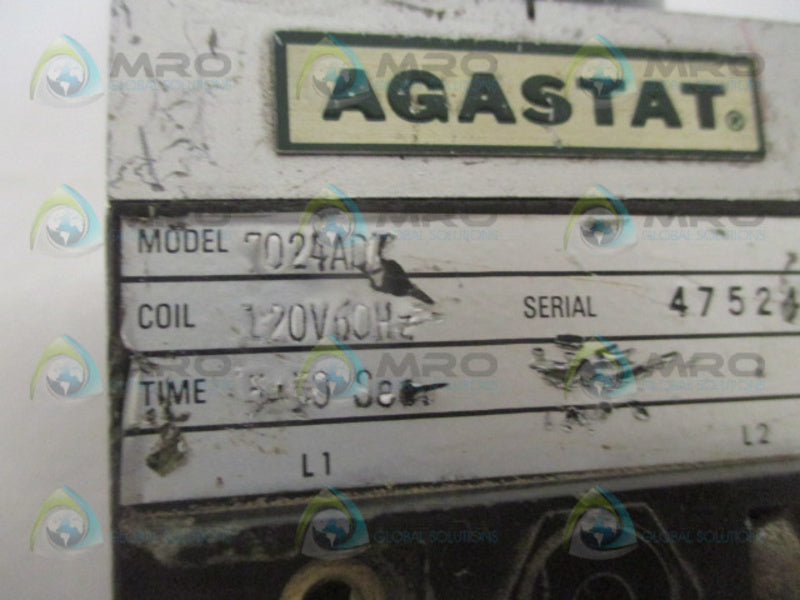 AGASTAT 7024AD TIMING RELAY 5-50 SEC. 120V UNMP