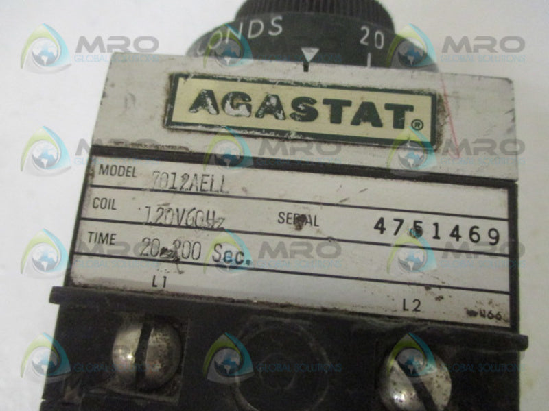AGASTAT 7012AELL TIMING RELAY 20-200 SEC. 120V UNMP