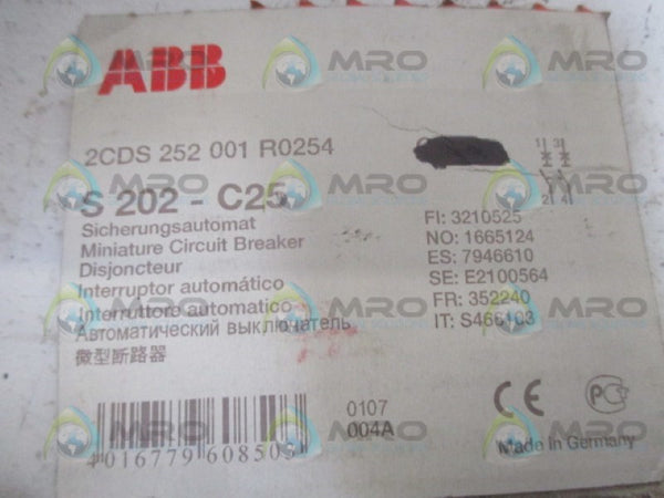 ABB S202-C25 MINIATURE CIRCUIT BREAKER 25A NSNP