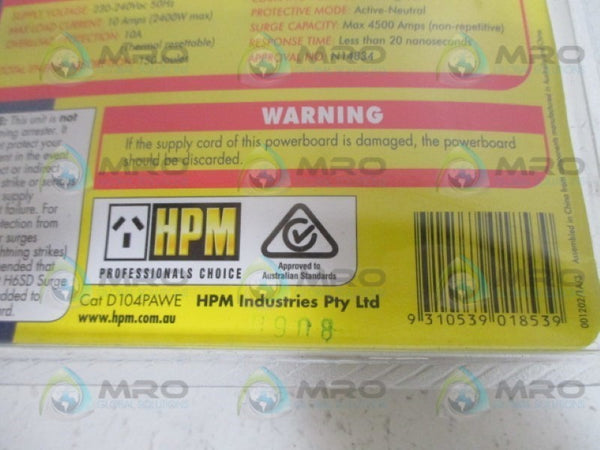 HPM INDUSTRIES D104PAWE POWERBOARD 4 OUTLET NSMP